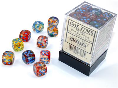 Chessex 12mm d6 Nebula Luminary Primary/Blue Dice Block (36)