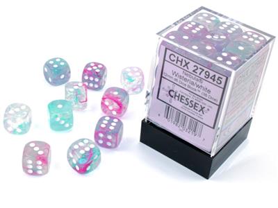 Chessex 12mm D6 Nebula Luminary Wisteria/White Dice Block (36 Dice)