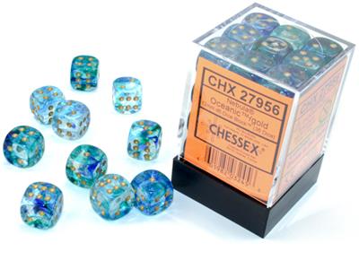 Chessex 12mm d6 Nebula Luminary Oceanic/Gold Dice Block (36 Dice)