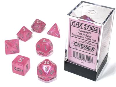 Chessex Polyhedral 7-Die Set Borealis Pink/Silver Luminary