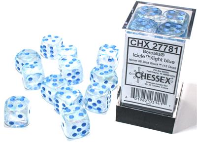 Chessex 16mm d6 Borealis Icicle/Light Blue (12)