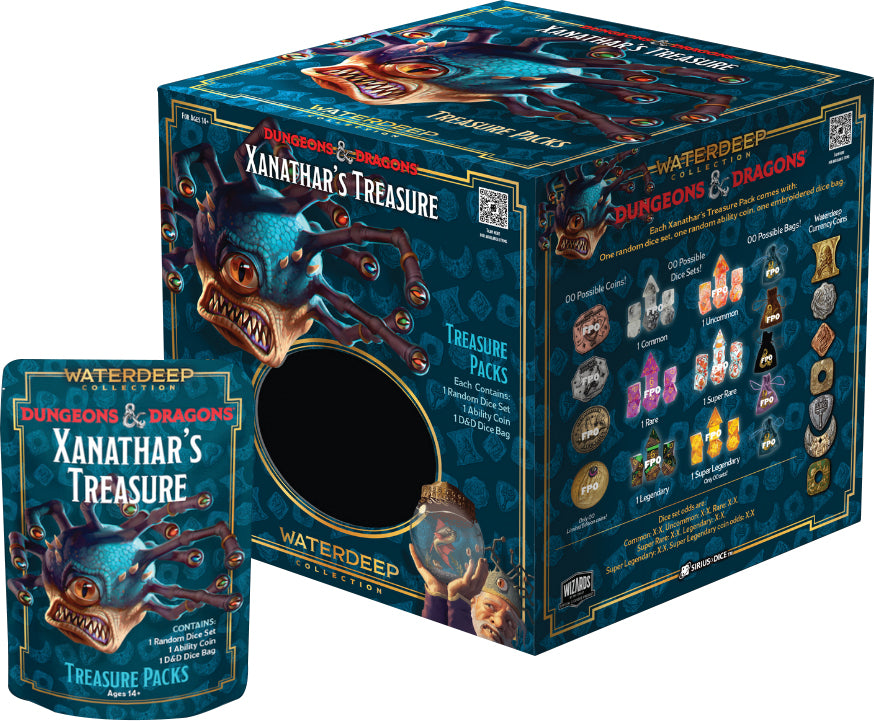 Dungeons & Dragons Xanathar's Blind Treasure Pack - Randomly Assorted Set w/ 7pc Dice, Metal Coin & Dice Bag