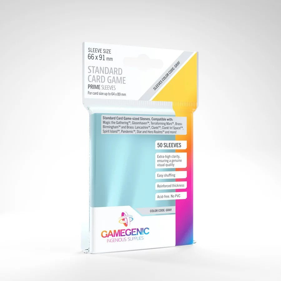 Gamegenic PRIME Sleeves: Standard Card Game (66 x 91mm) Code Gray - Clear