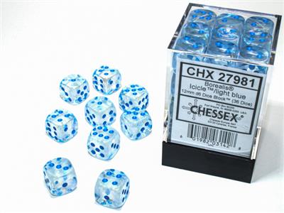 Chessex 12mm d6 Borealis Luminary Icicle/Light Blue (36)