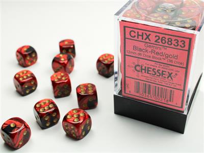 Chessex 12mm D6 Gemini Black-Red/Gold Dice Block